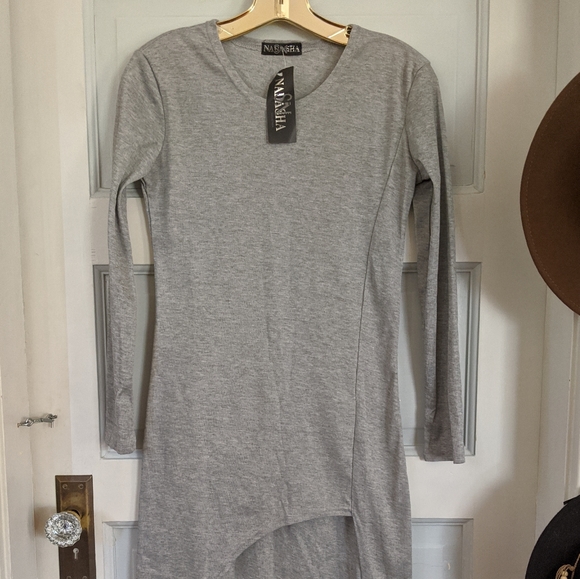 Casual long sleeve jersey dress with open slit - Picture 4 of 4